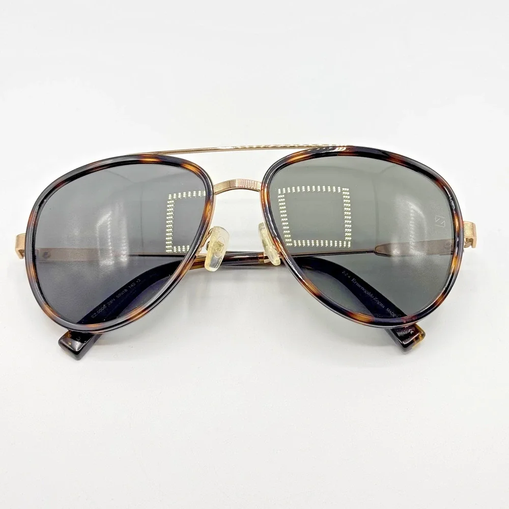Ermenegildo Zegna Sunglasses EZ0008 28N Mens Tortoise Aviator Green Lens 58mm